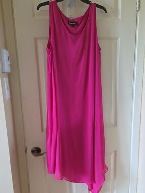 Chiffon Hot Pink Sleeveless Asymmetrical Hem Dress